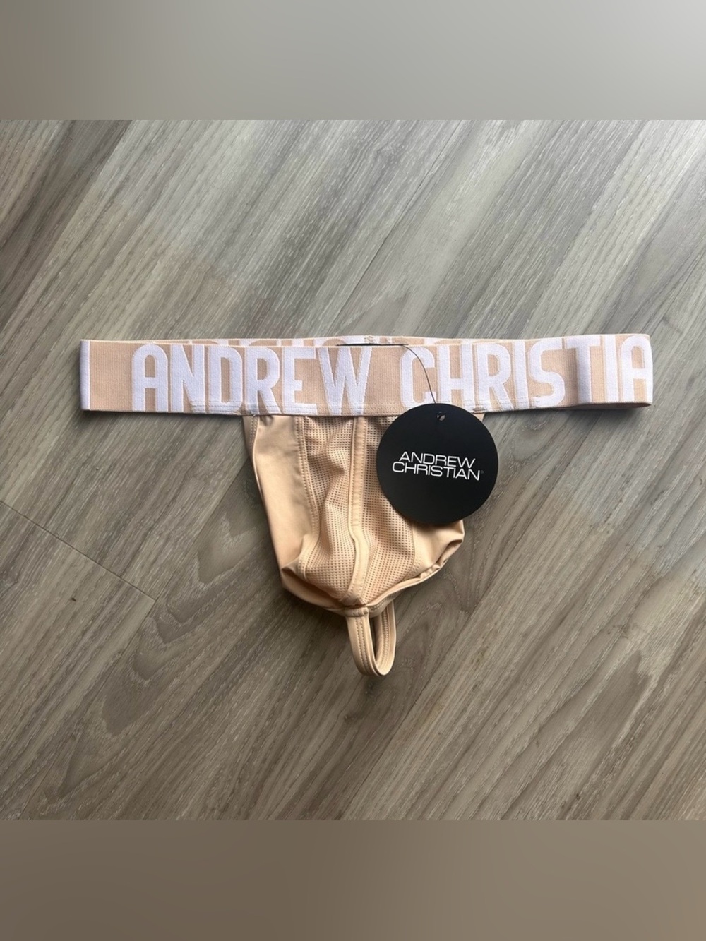 Andrew Christian | Breeze Sports Mesh Y Back Thong in Sand Tan Beige (Medium)